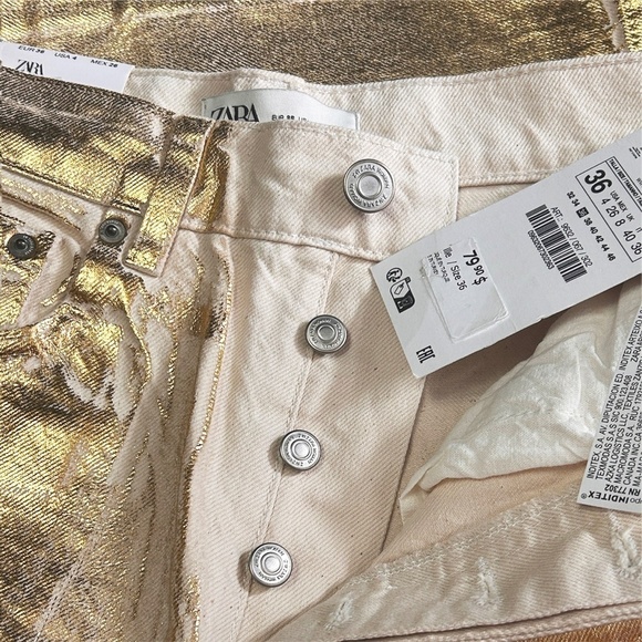 Zara Metallic Gold Jeans Boy Boy Fit Relaxed Cotton Pants Trousers Bloggers’ Fav - Picture 10 of 15